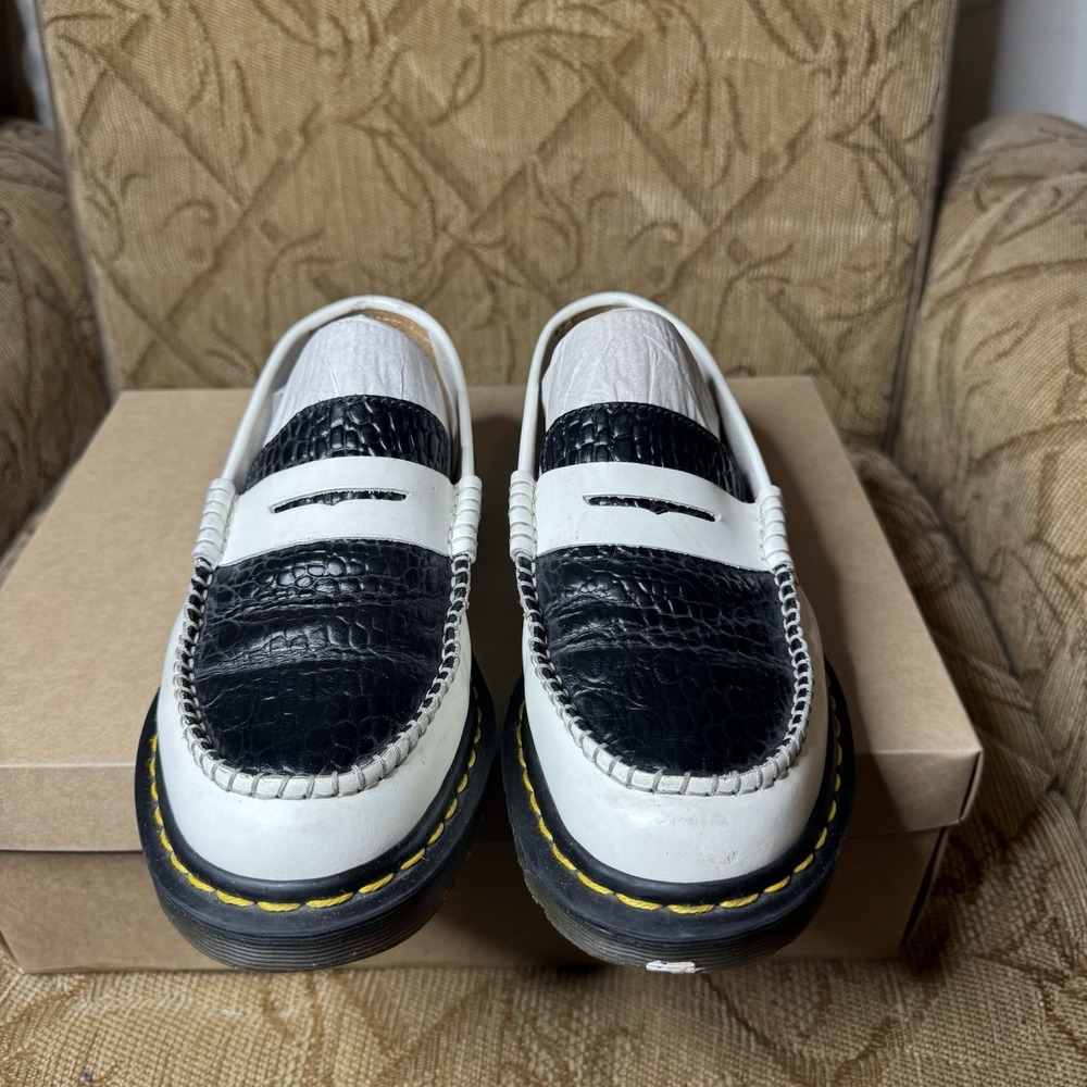 Dr Martens x Stussy Penton Loafer Shoes Black & White Croc Print Women's 7 Men 6